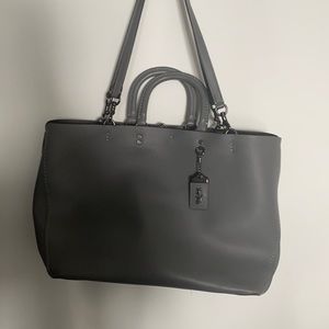 Smooth grey leather Coach tote